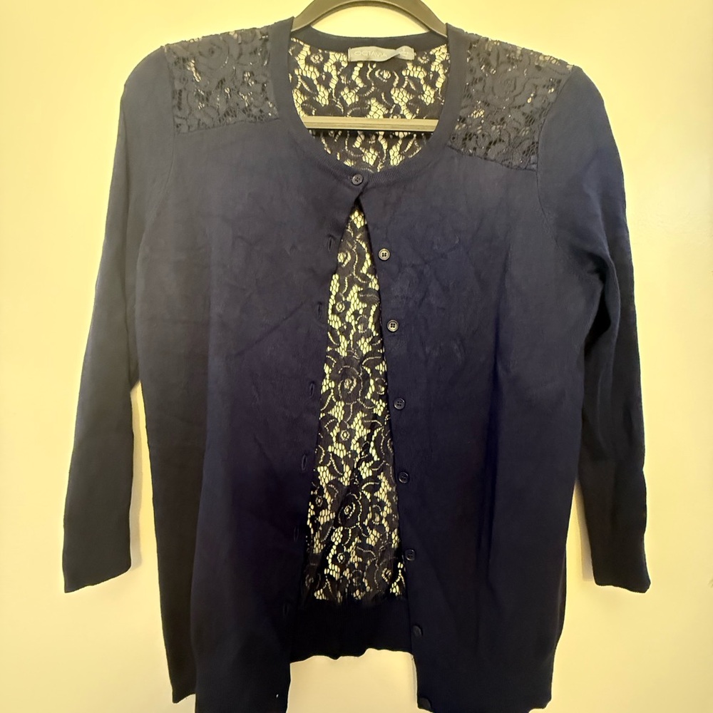 Blue Cardigan Sweater with Ornate Design